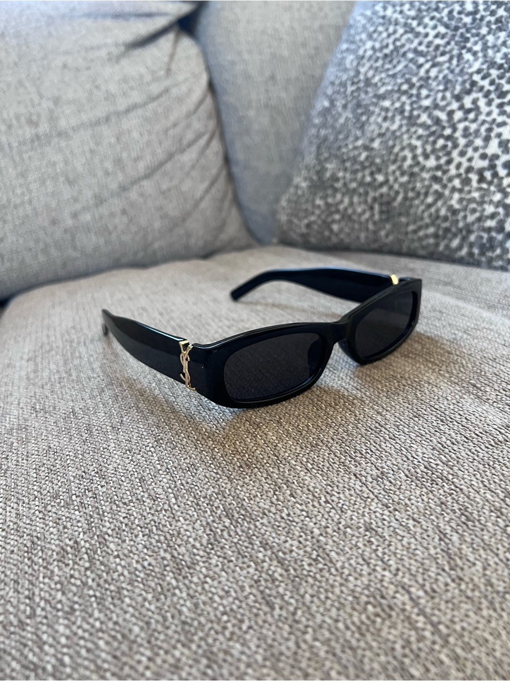 Yves Saint Laurent Rectangle SL M152 Black Sunglasses with Gold Chain Accent